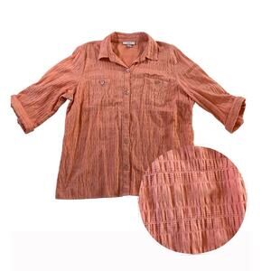 Dressbarn Plus Size Coral Pink Button Up Short Sleeve Blouse Top Wmns 2X